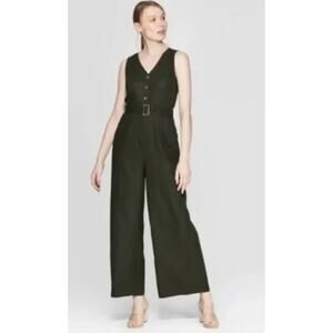 Who What Wear Sleeveless Wide Leg Jumpsuit Linen blend Forest Pine Green